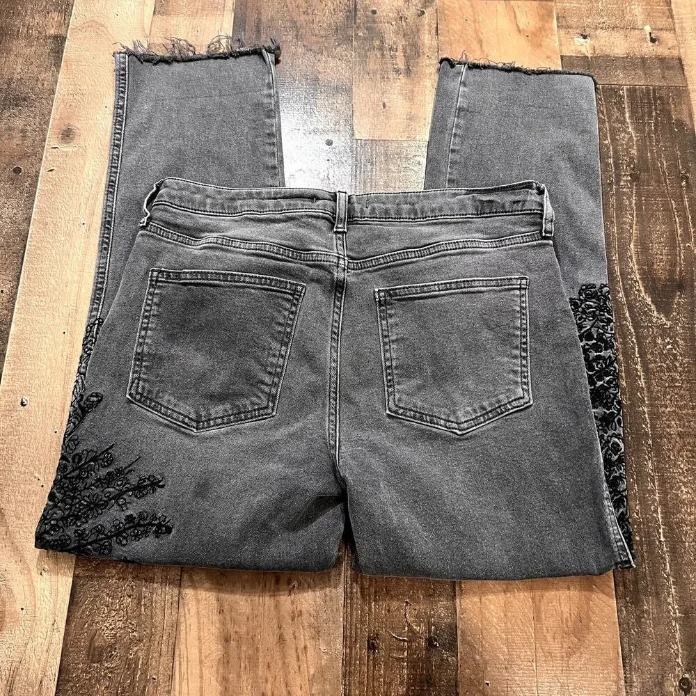 We The Free People Embroidered Girlfriend Jeans